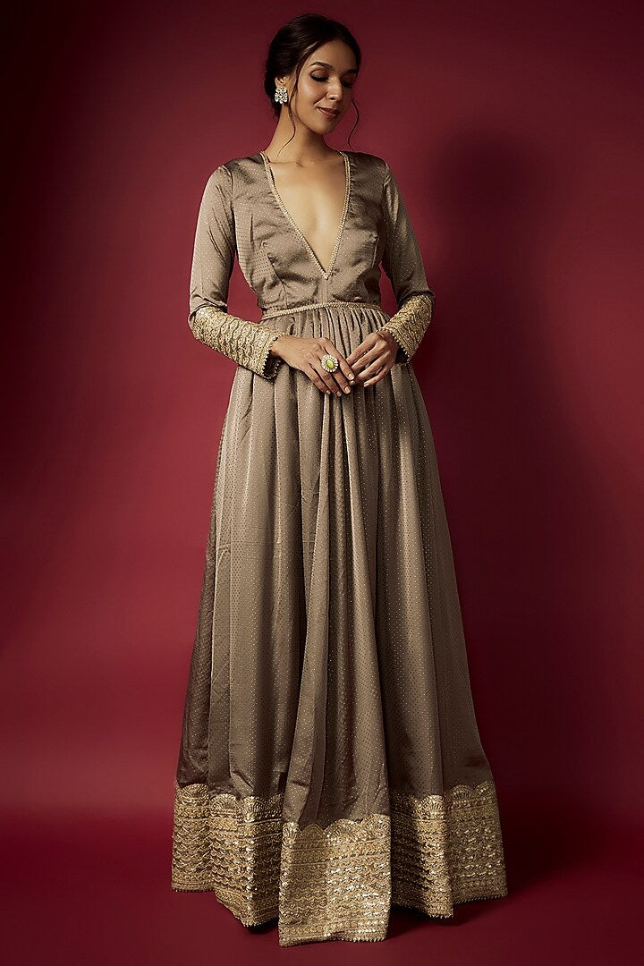 Lime Satin Georgette Sitara Foil Printed Saree Set