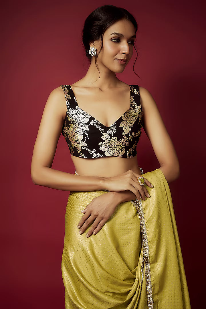 Dusty Gold Recycled Polyester Sitara Foil Printed Gown