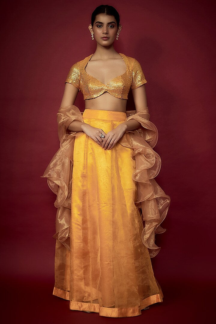 Mango Yellow Organza Lehenga Set