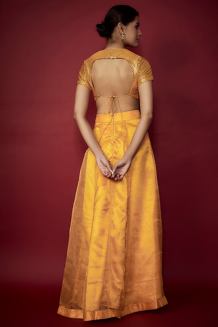 Mango Yellow Organza Lehenga Set