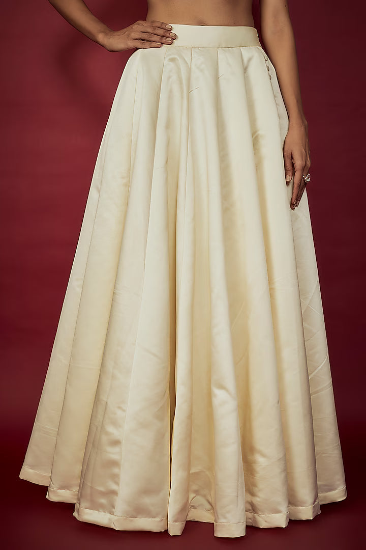 Off-White Heavy Satin Lehenga Set