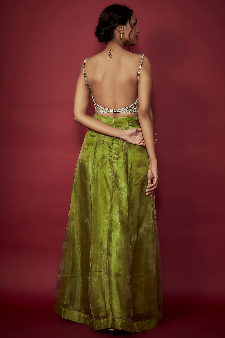 Olive Green Organza Lehenga Set
