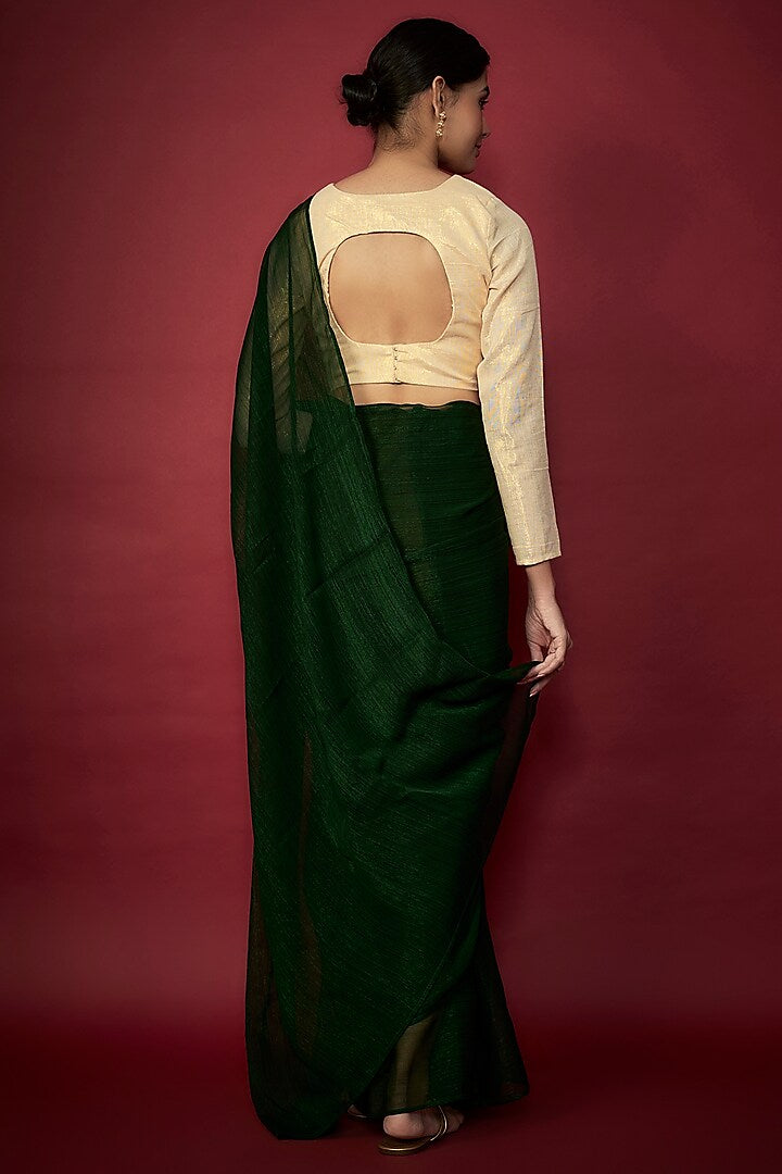 Olive Green Zari Chiffon Saree Set