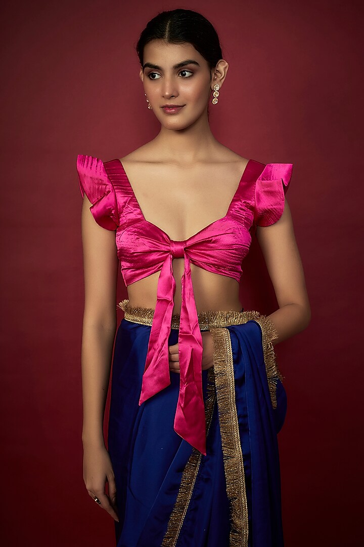 Electric Blue Recycled Polyester Fringed Saree Set