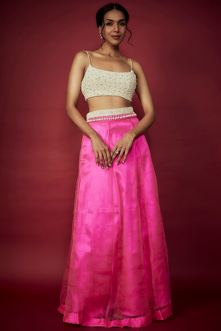 Neon Pink Organza Lehenga Set