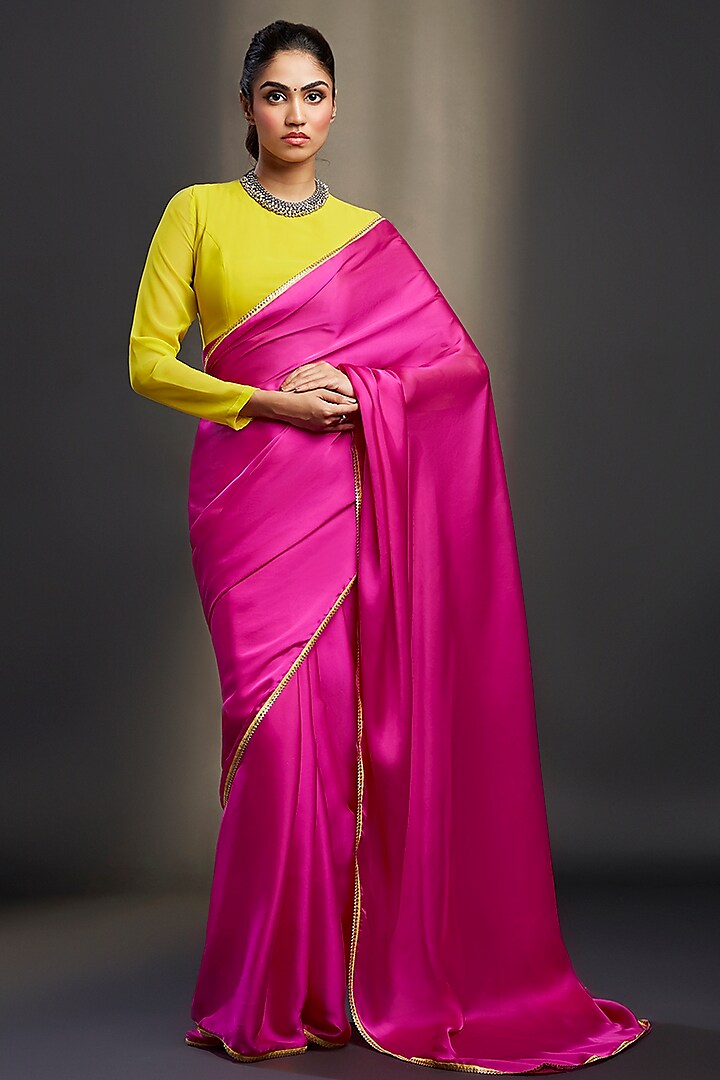 Rani Satin Embellished Saree Set