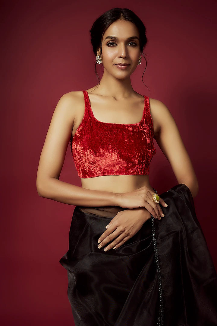 Black Organza Pre-Draped Saree Set