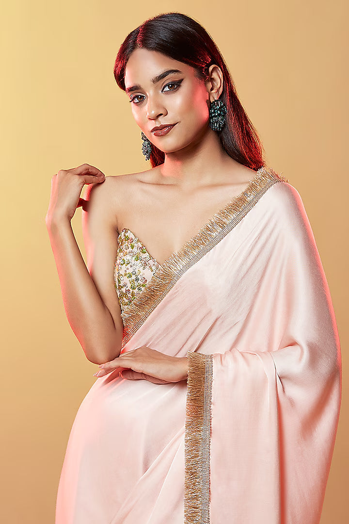 Blush Pink Gajji Silk Thread Work Pre-Draped Saree