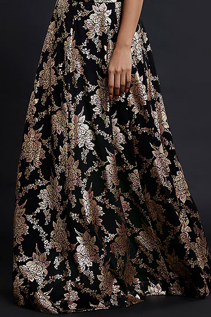 Black Recycled Polyester Lehenga Set