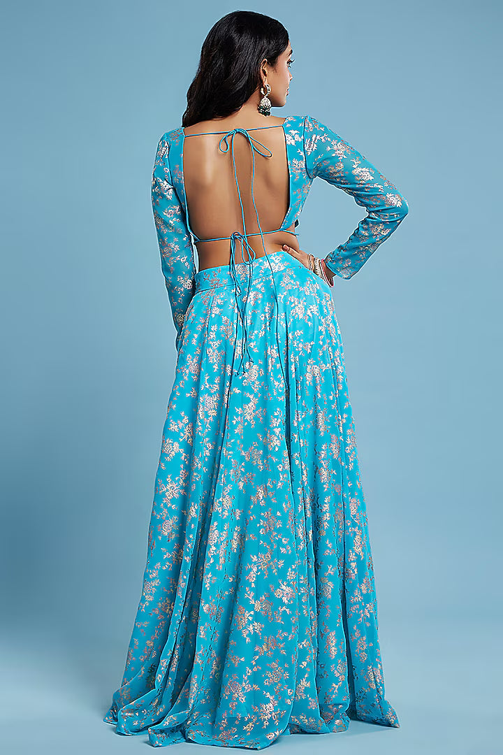 Lime Recycled Polyester Tiered Lehenga Set