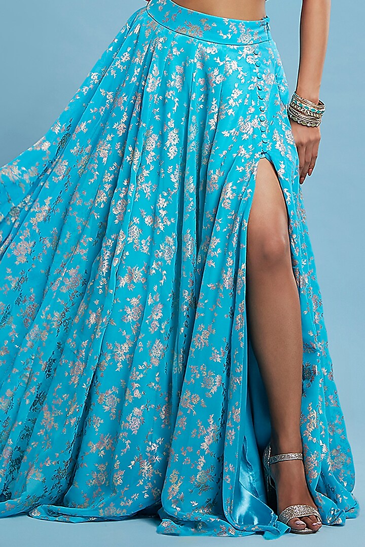 Turquoise Blue Recycled Polyester Lehenga Set