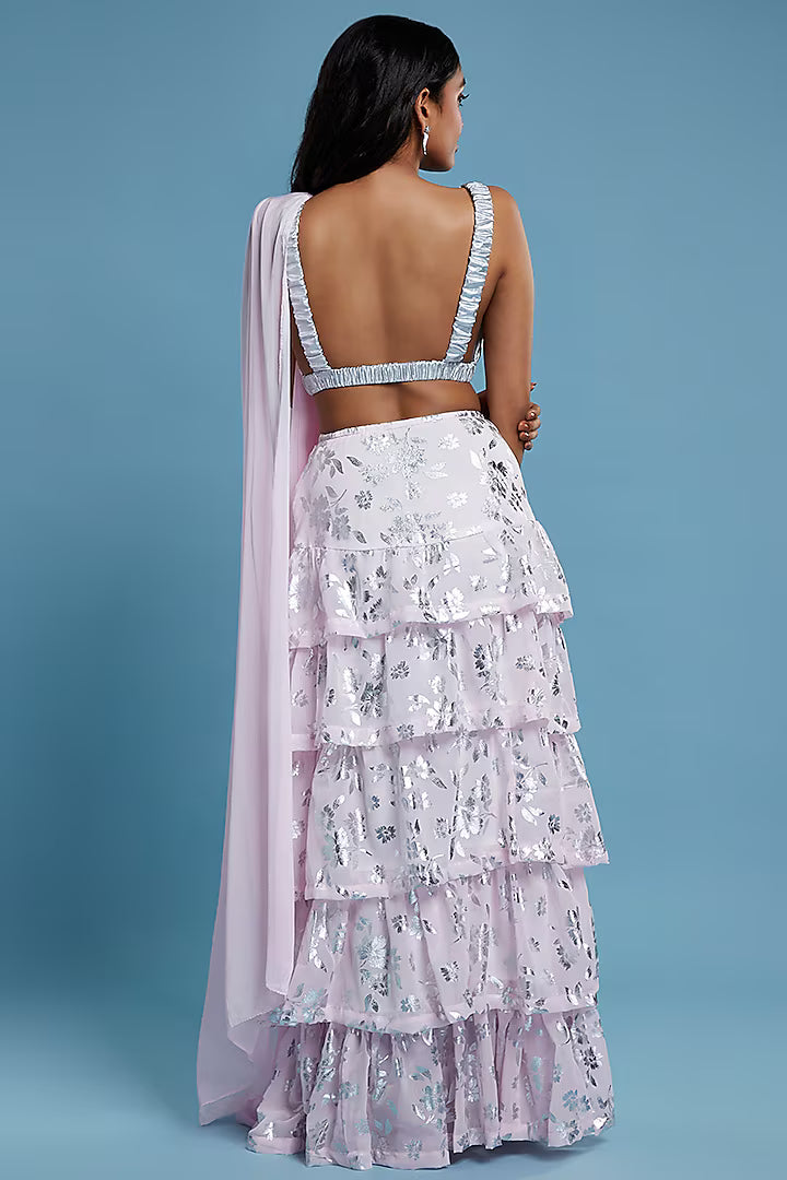 Baby Pink Recycled Polyester Tiered Lehenga Set