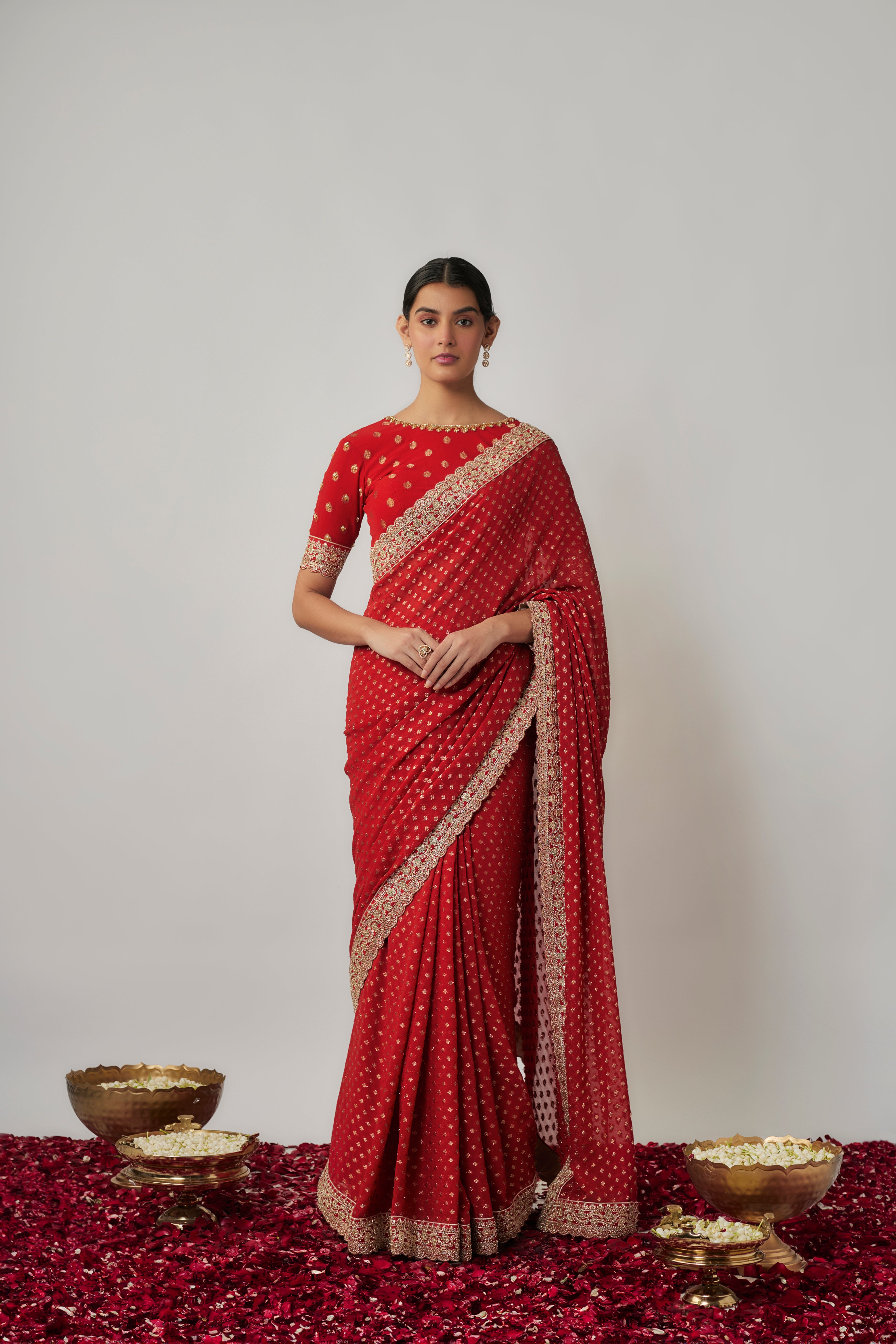 Sindhoori red georgette benarasi saree set