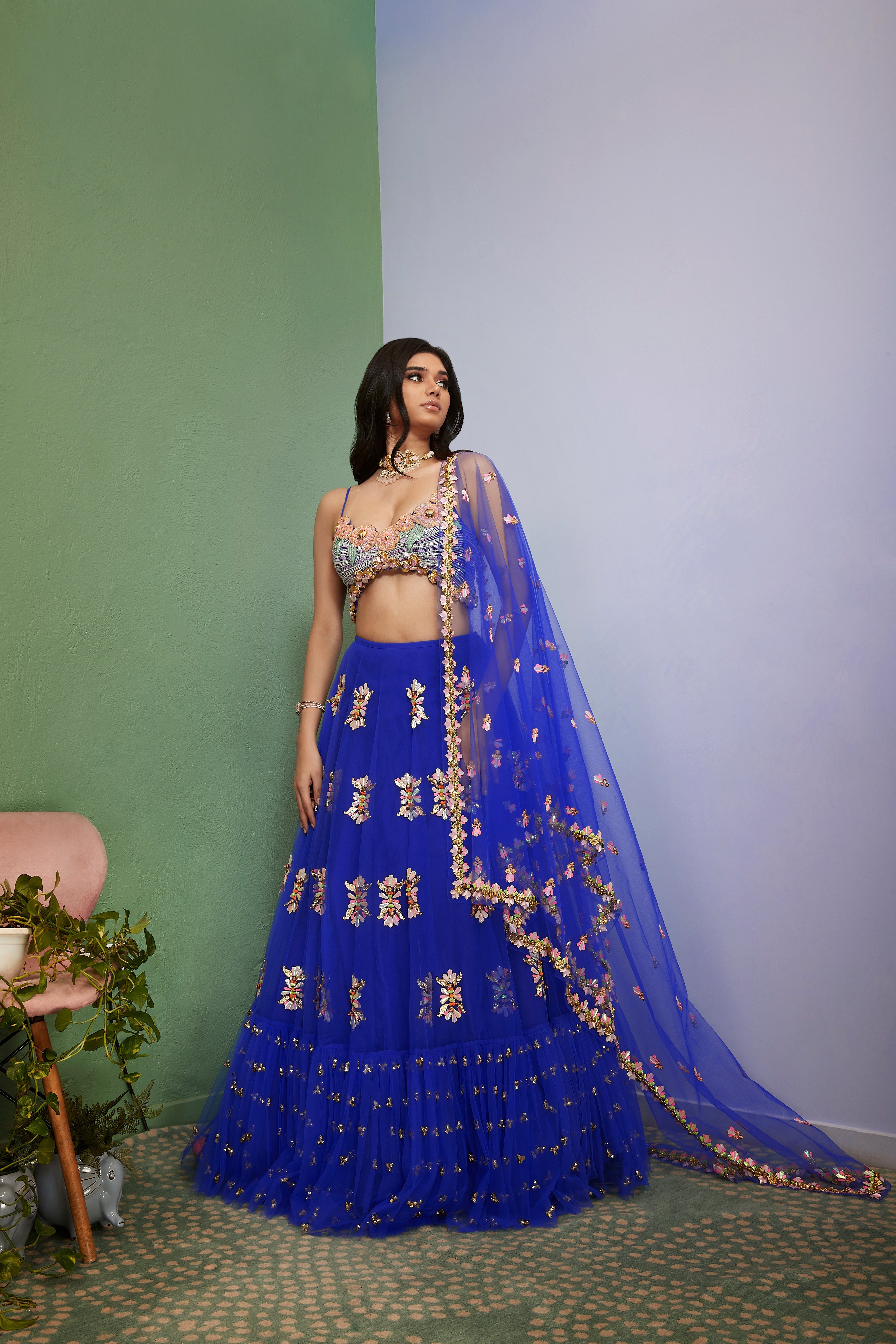 ARTWORQ: BLUE EMBELLISHED FULL LEHENGA SET