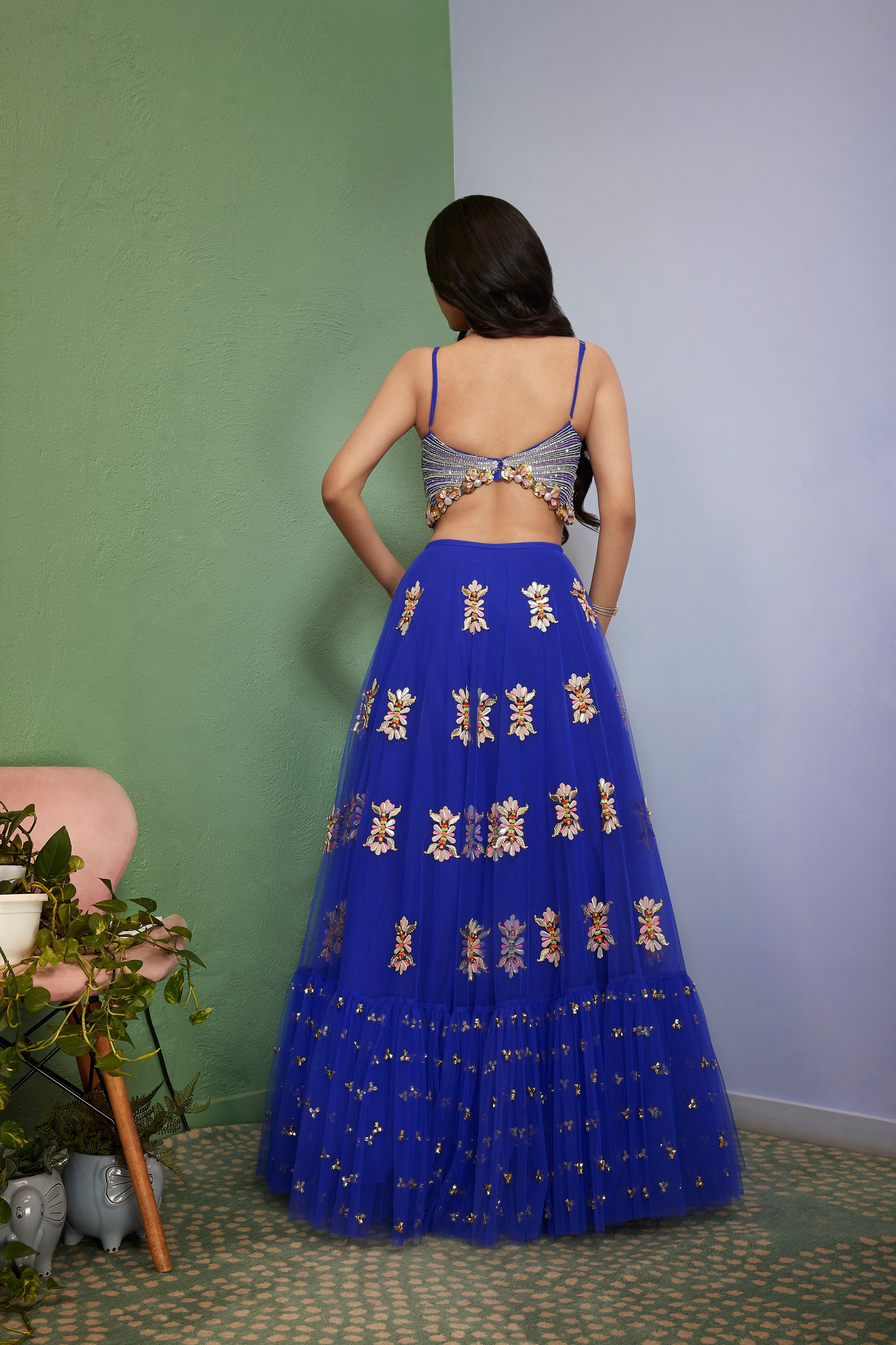 ARTWORQ: BLUE EMBELLISHED FULL LEHENGA SET