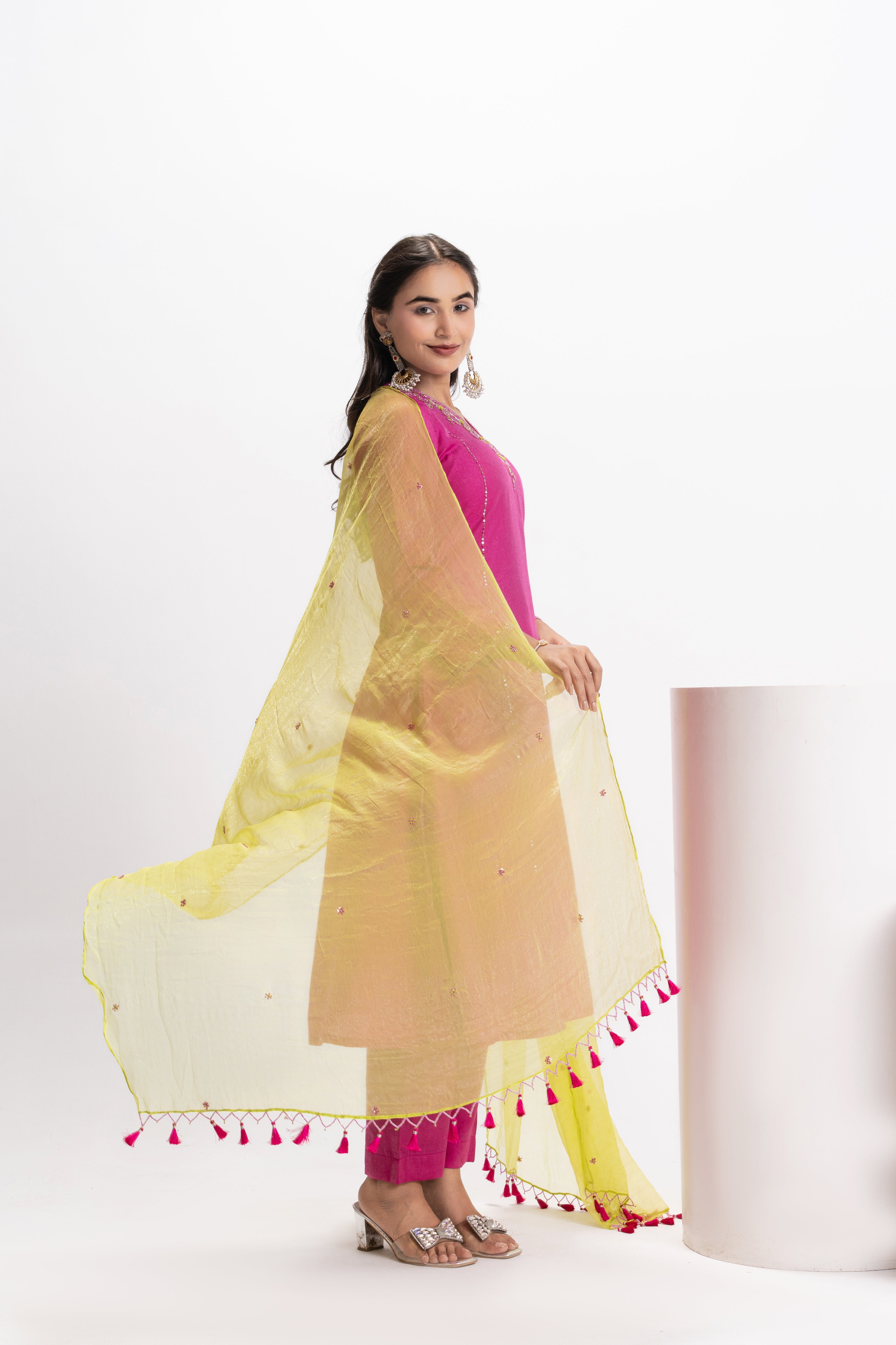 PINK CHANDERI KURTA PANT SET