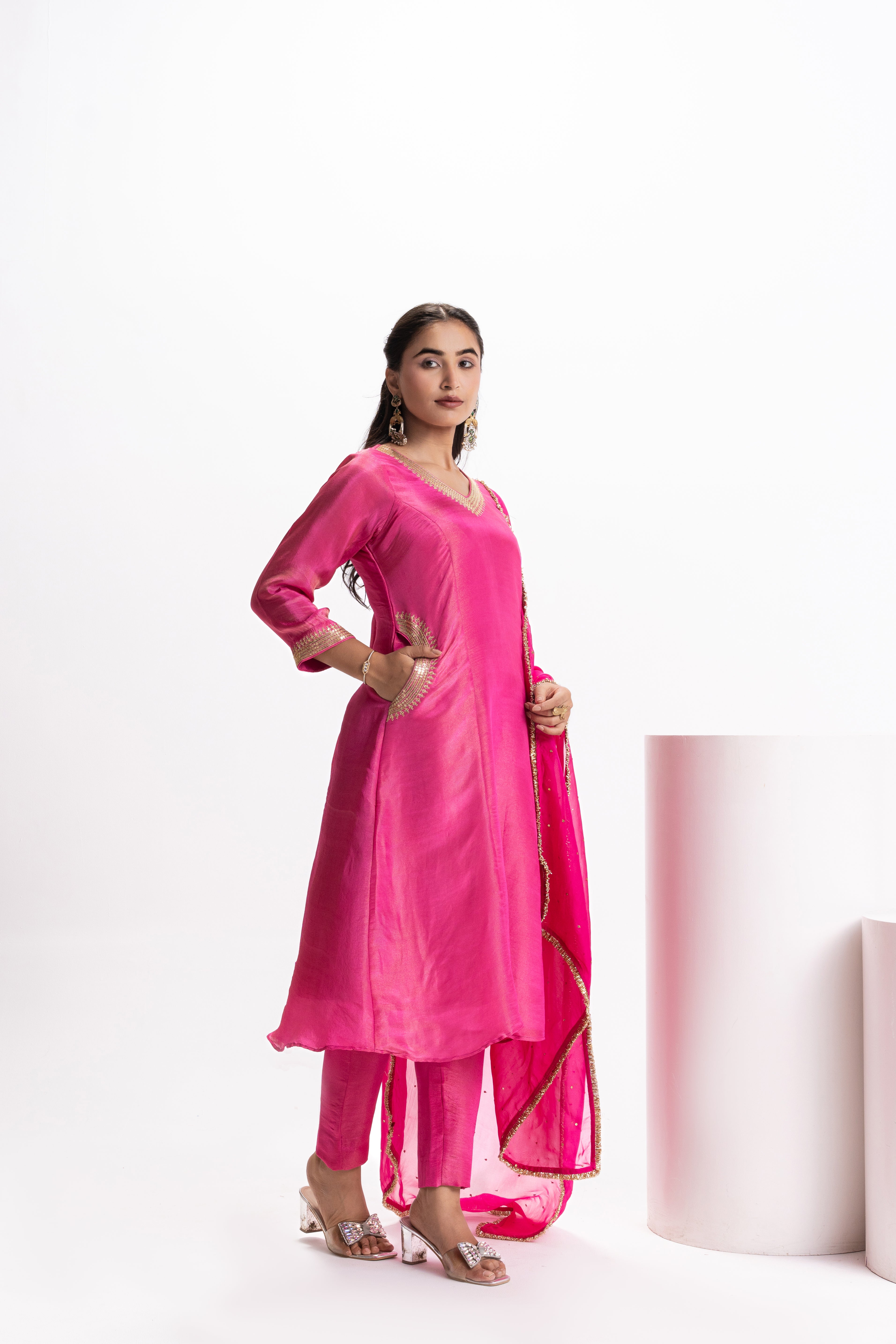 PINK TISSUE KURTA SET