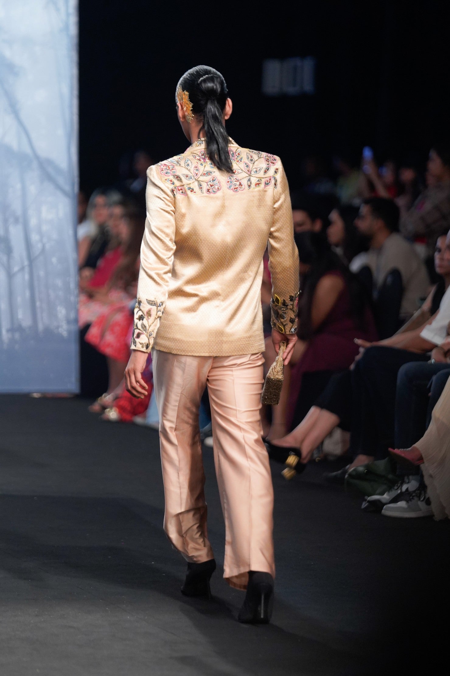 Beige embellished jacket with pants
