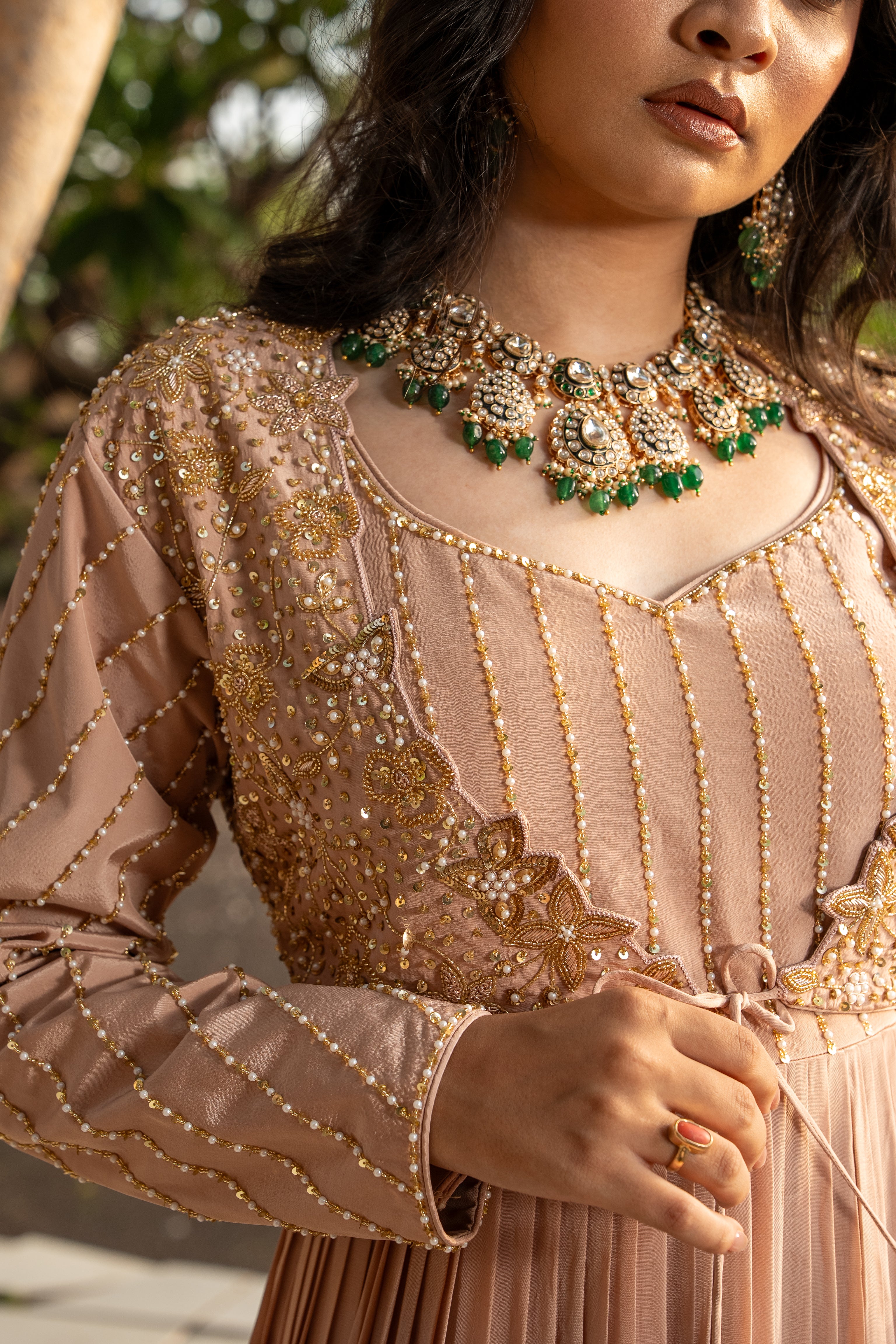 Dusty Mauve handwork Gown with jacket