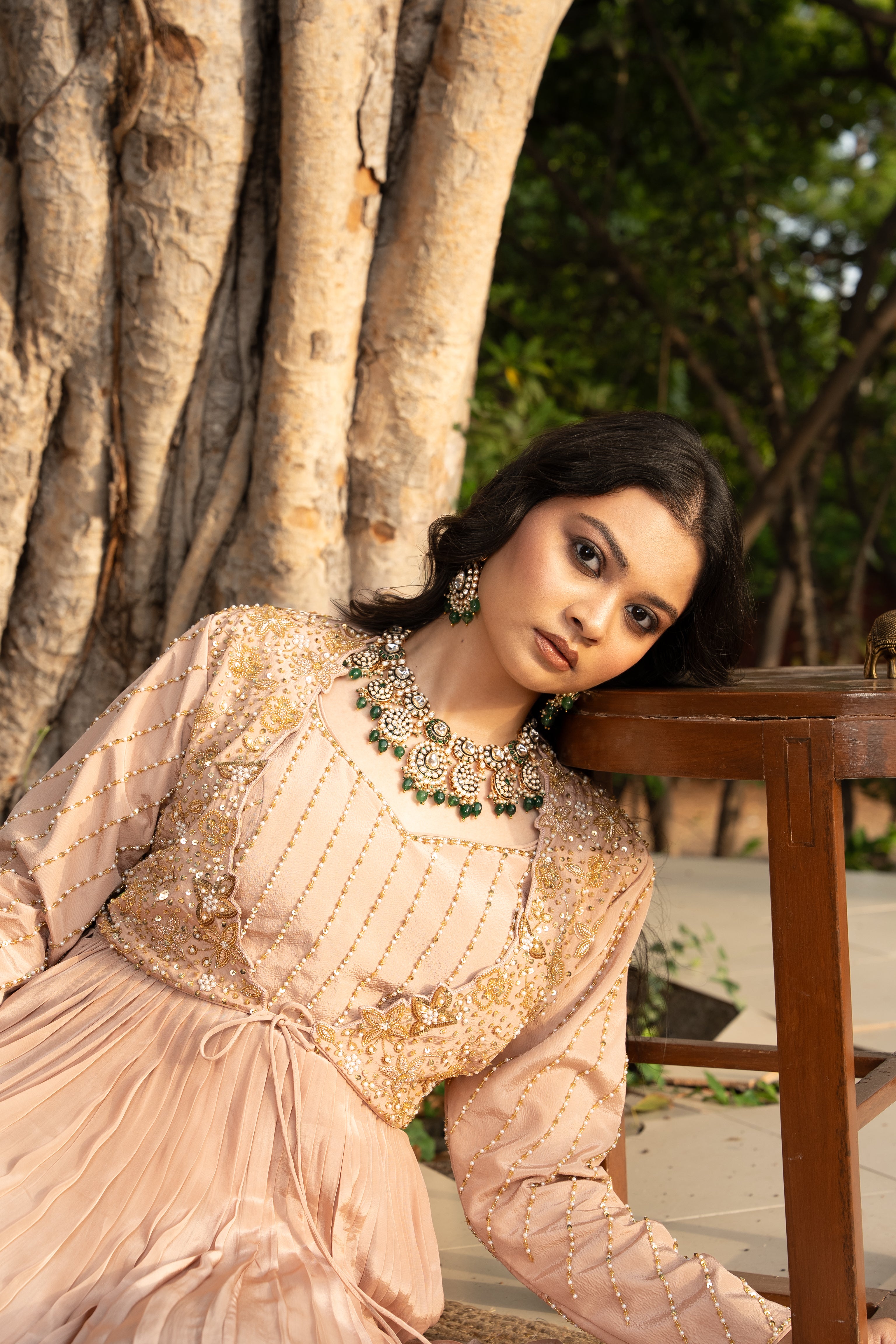Dusty Mauve handwork Gown with jacket
