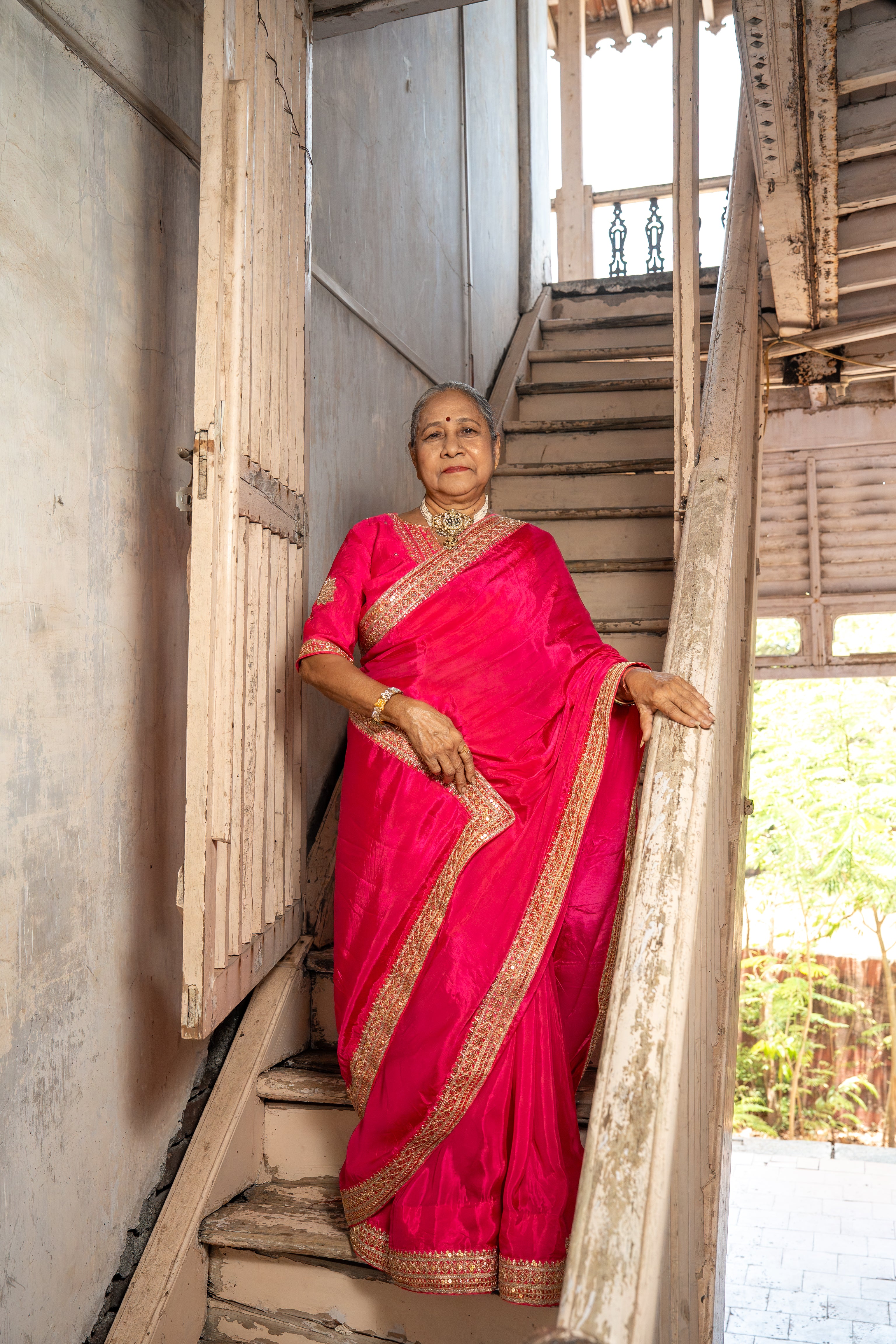 Fushcia pink Organza saree with handwork blouse