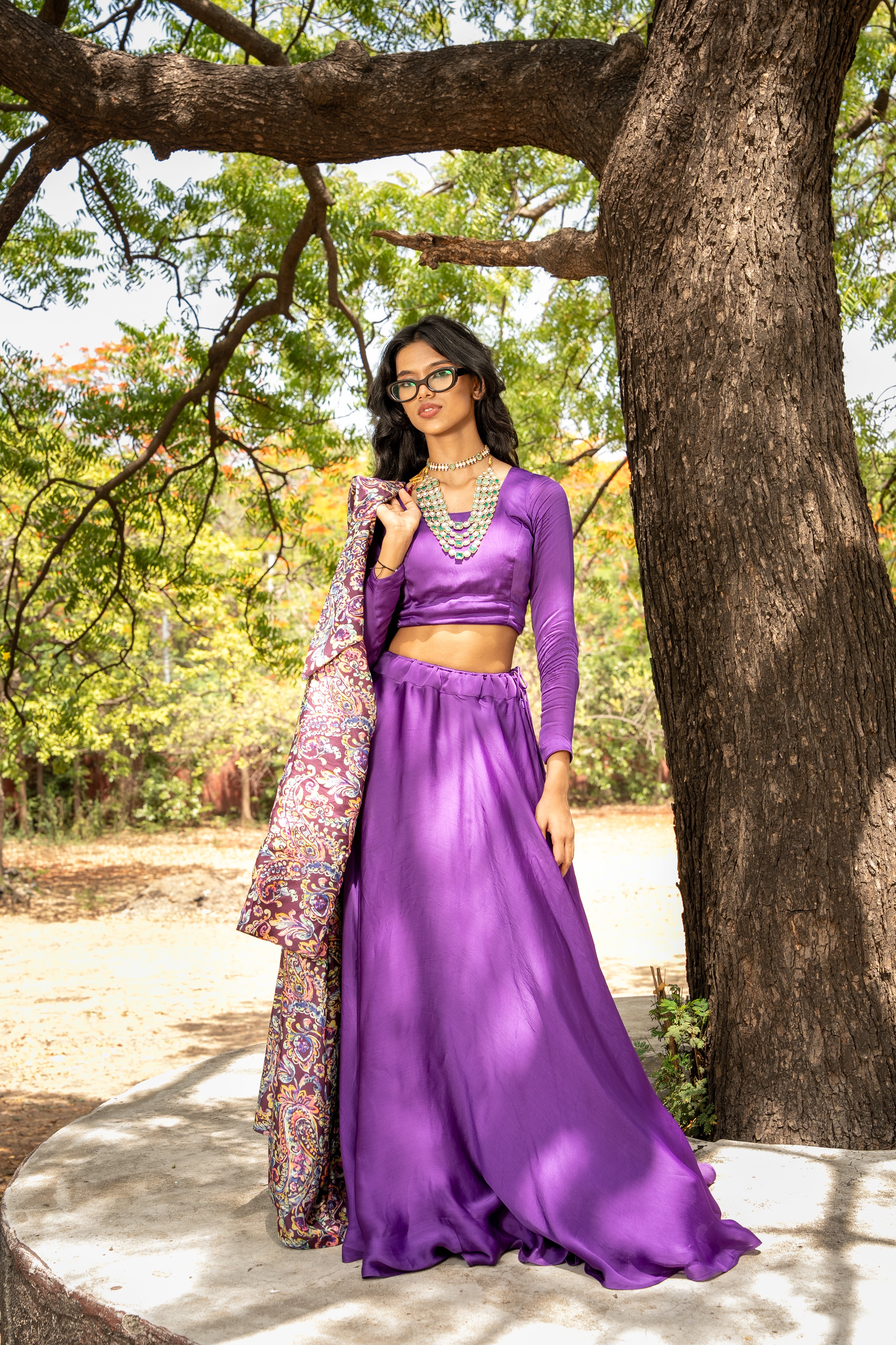 Paisley Printed long blazer with Skirt and Blouse