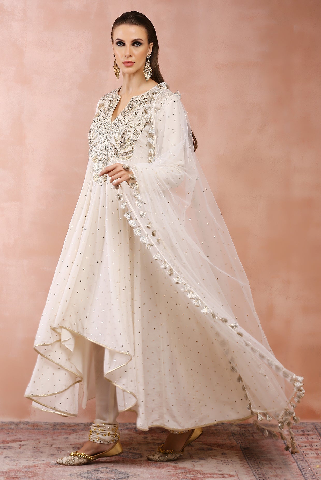 OFF WHITE BAGH EMBROIDERED ANARKALI WITH CHURIDAR AND DUPATTA