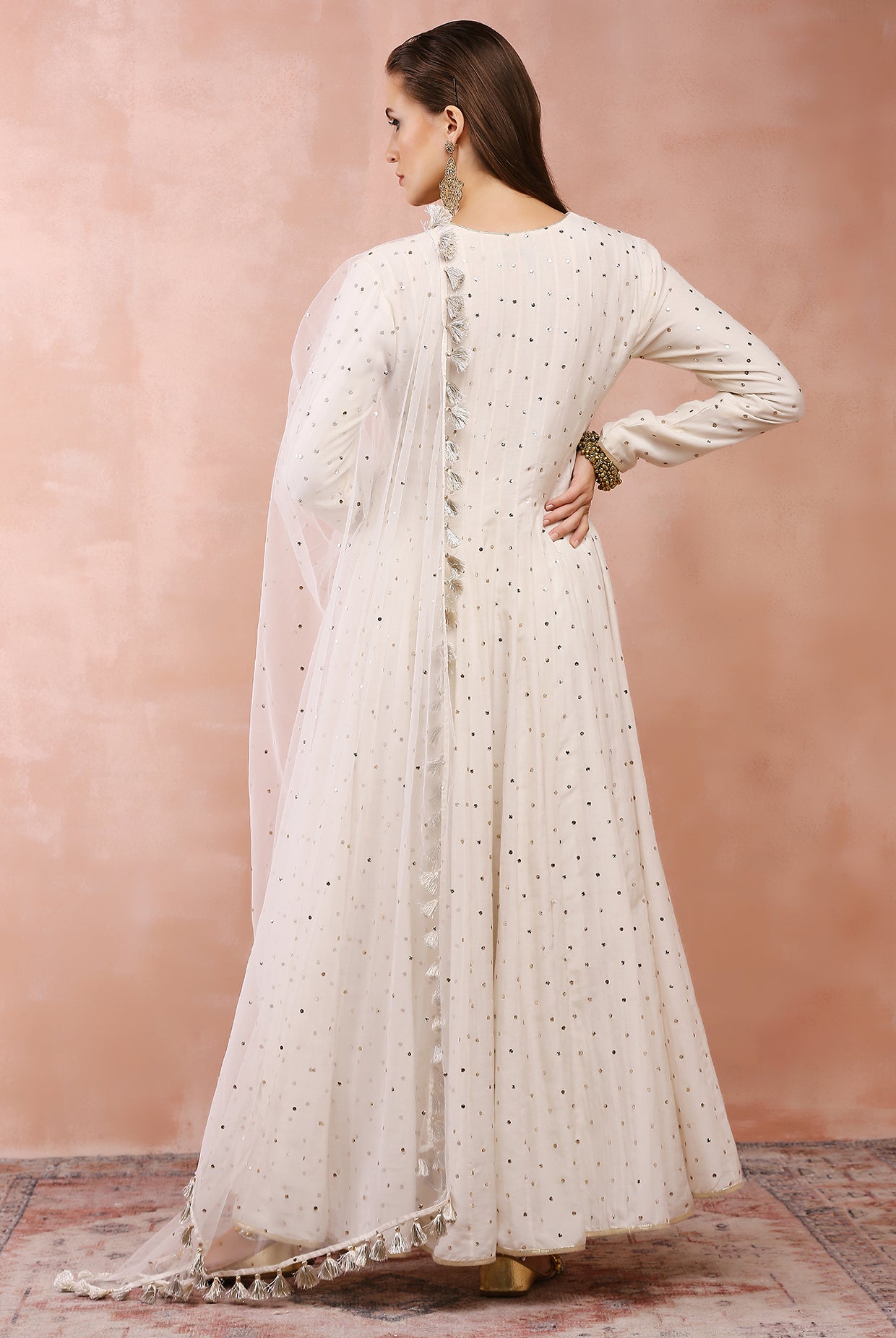 OFF WHITE BAGH EMBROIDERED ANARKALI WITH CHURIDAR AND DUPATTA
