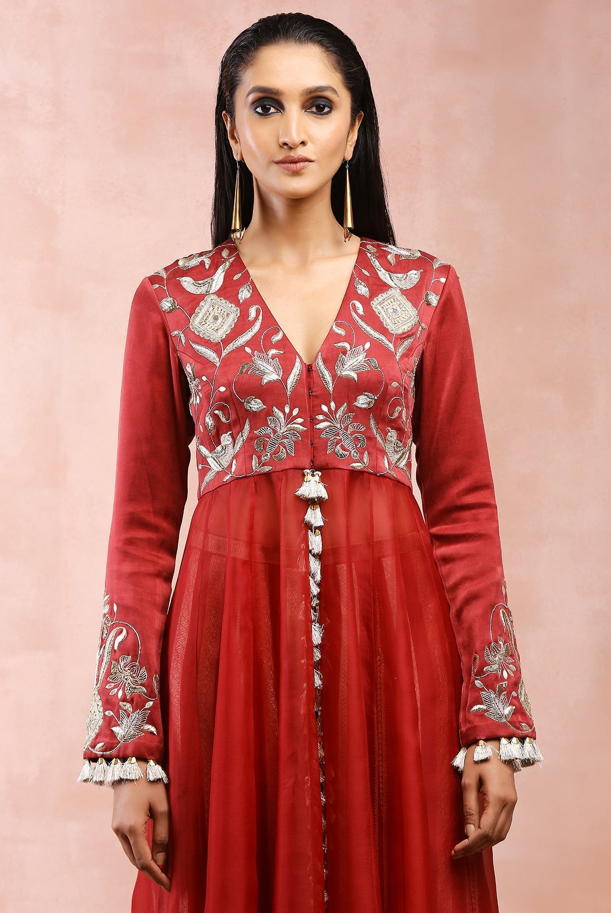 Maroon Embroidered Anarkali With Palazzo And Dupatta