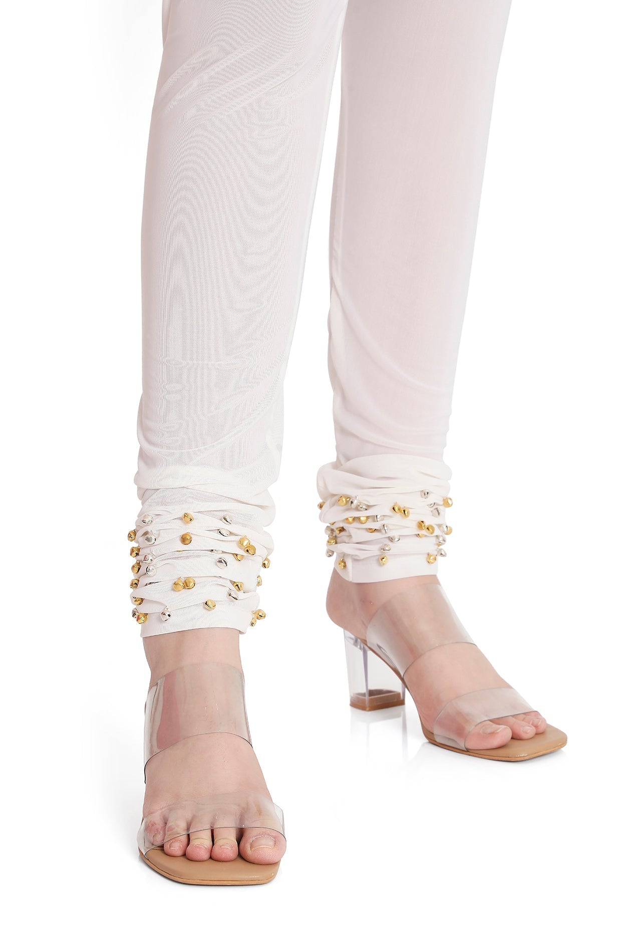 Off-White Embroidered High-Low Anarkali With Embroidered Churidar With Dupatta