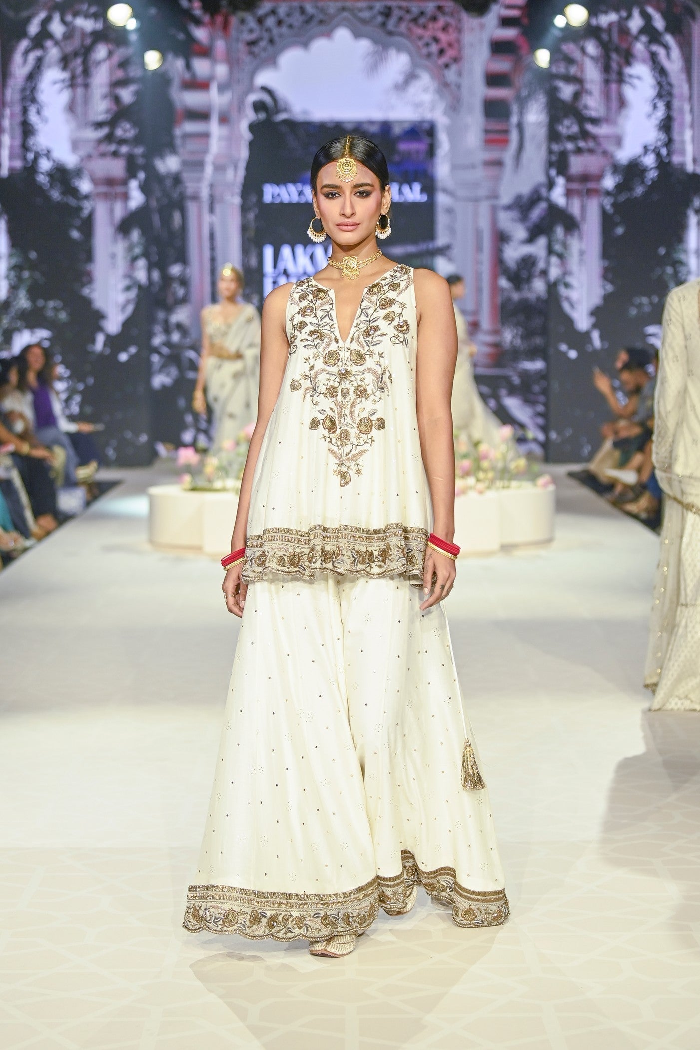 Jahanana Off White Embroidered Short Anarkali With Sharara And Dupatta