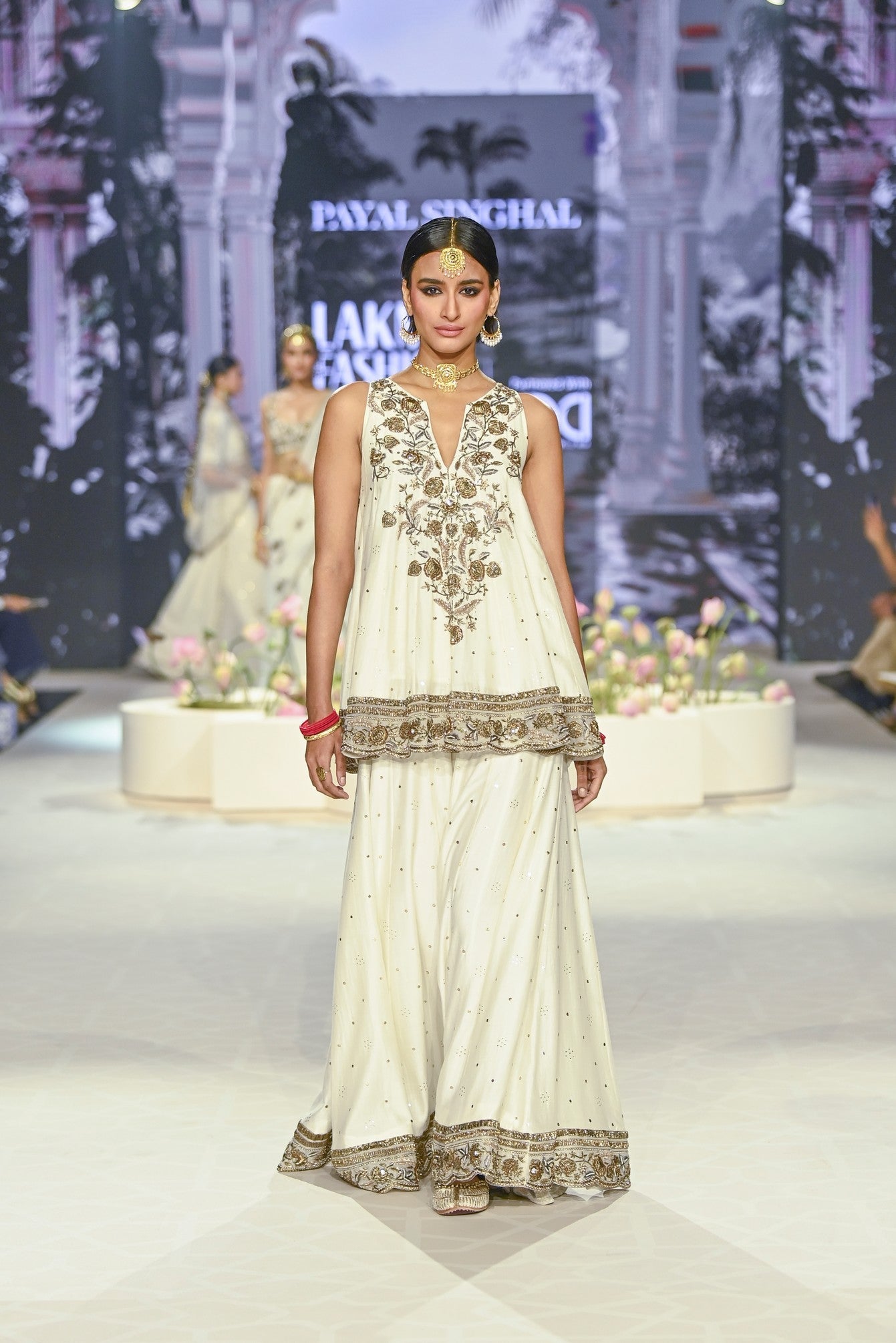 Jahanana Off White Embroidered Short Anarkali With Sharara And Dupatta