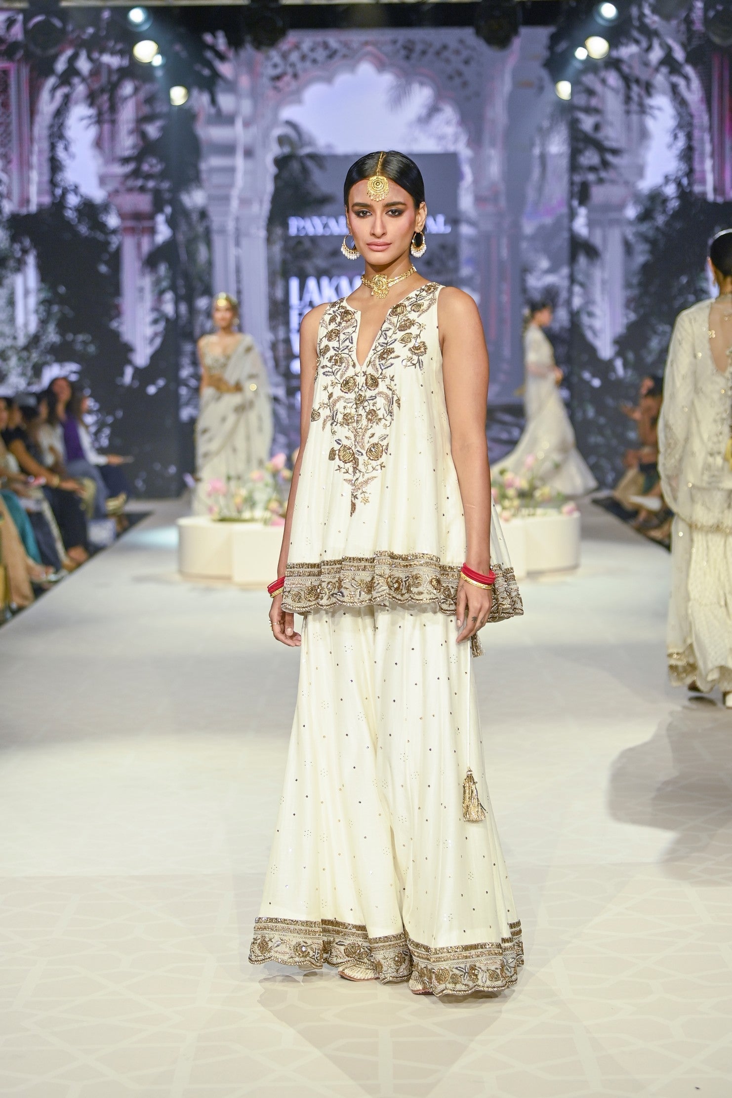 Jahanana Off White Embroidered Short Anarkali With Sharara And Dupatta