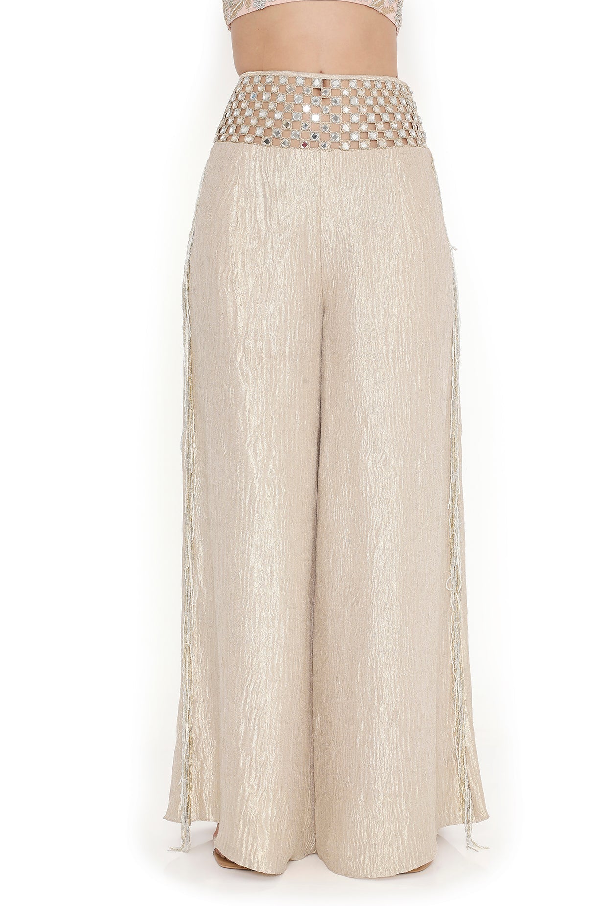 Rose Pink Embroidered Back Tie-Up Choli With Pant