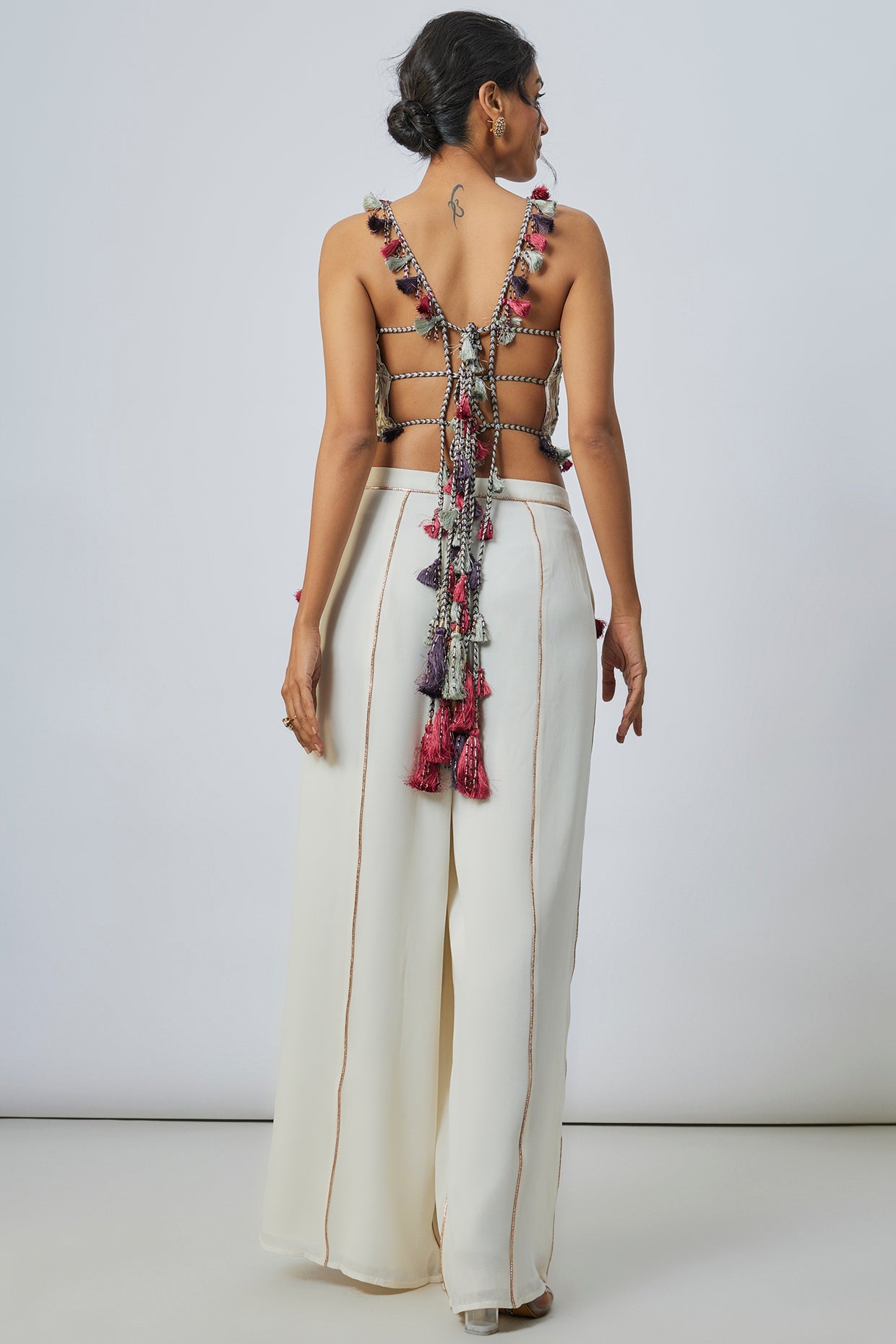 Off White Embroidered Choli And Pant With Ruffle Dupatta