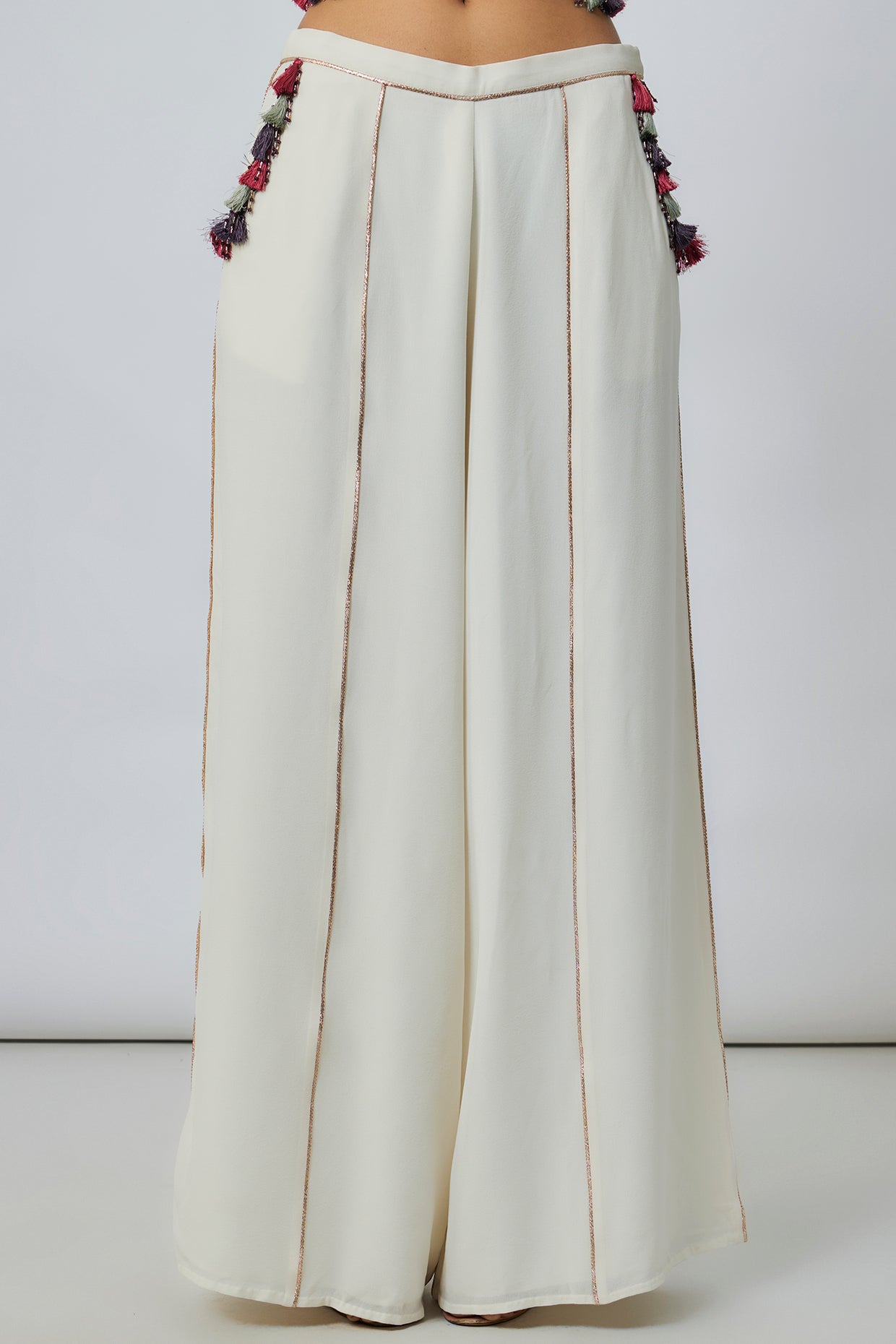 Off White Embroidered Choli And Pant With Ruffle Dupatta