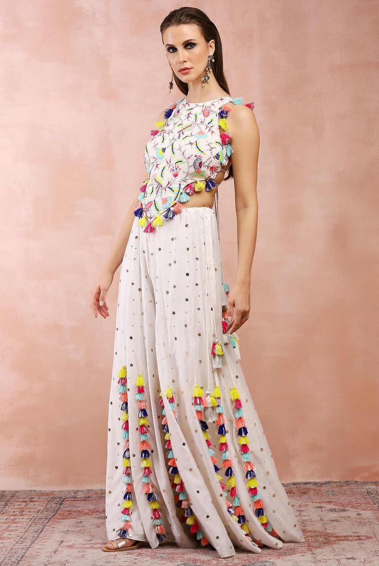 Off white embroidered choli with sharara