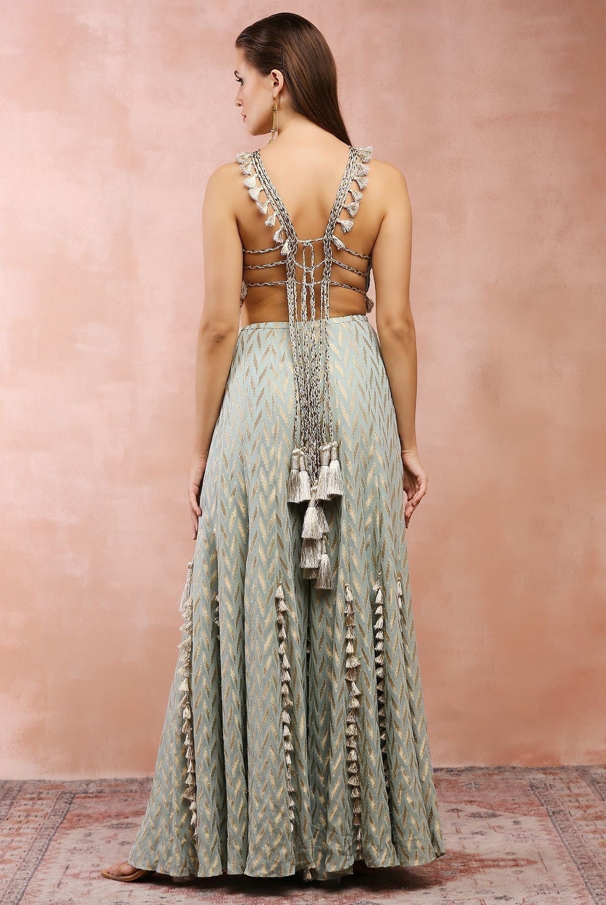 Powder Blue Applique Embroidered Choli With Sharara