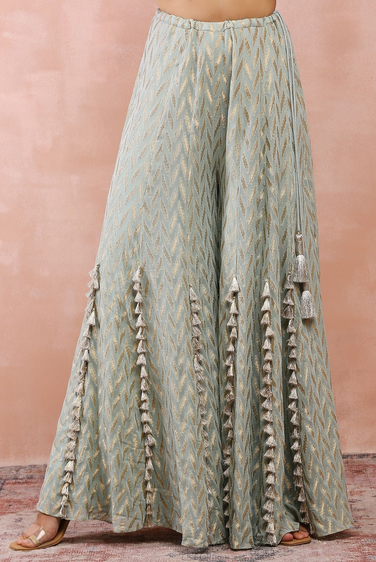 Powder Blue Applique Embroidered Choli With Sharara