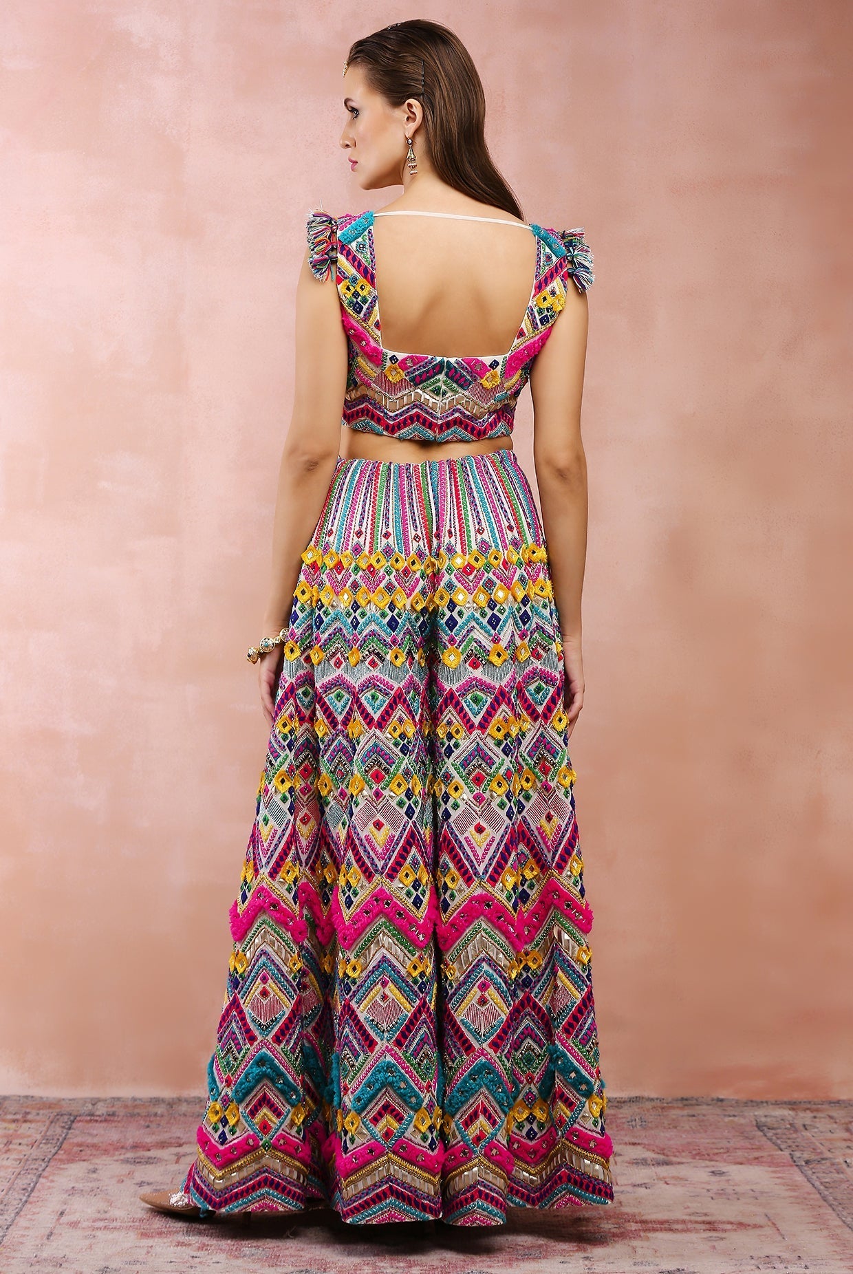 Multi colour embroidered choli with sharara