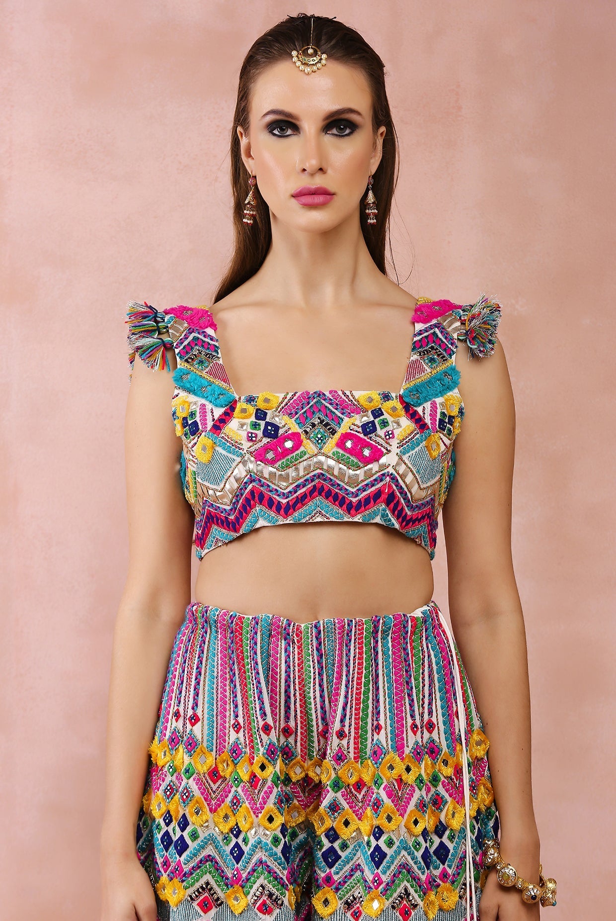 Multi colour embroidered choli with sharara
