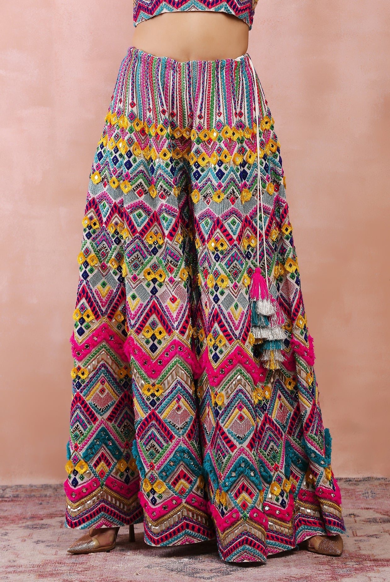 Multi colour embroidered choli with sharara