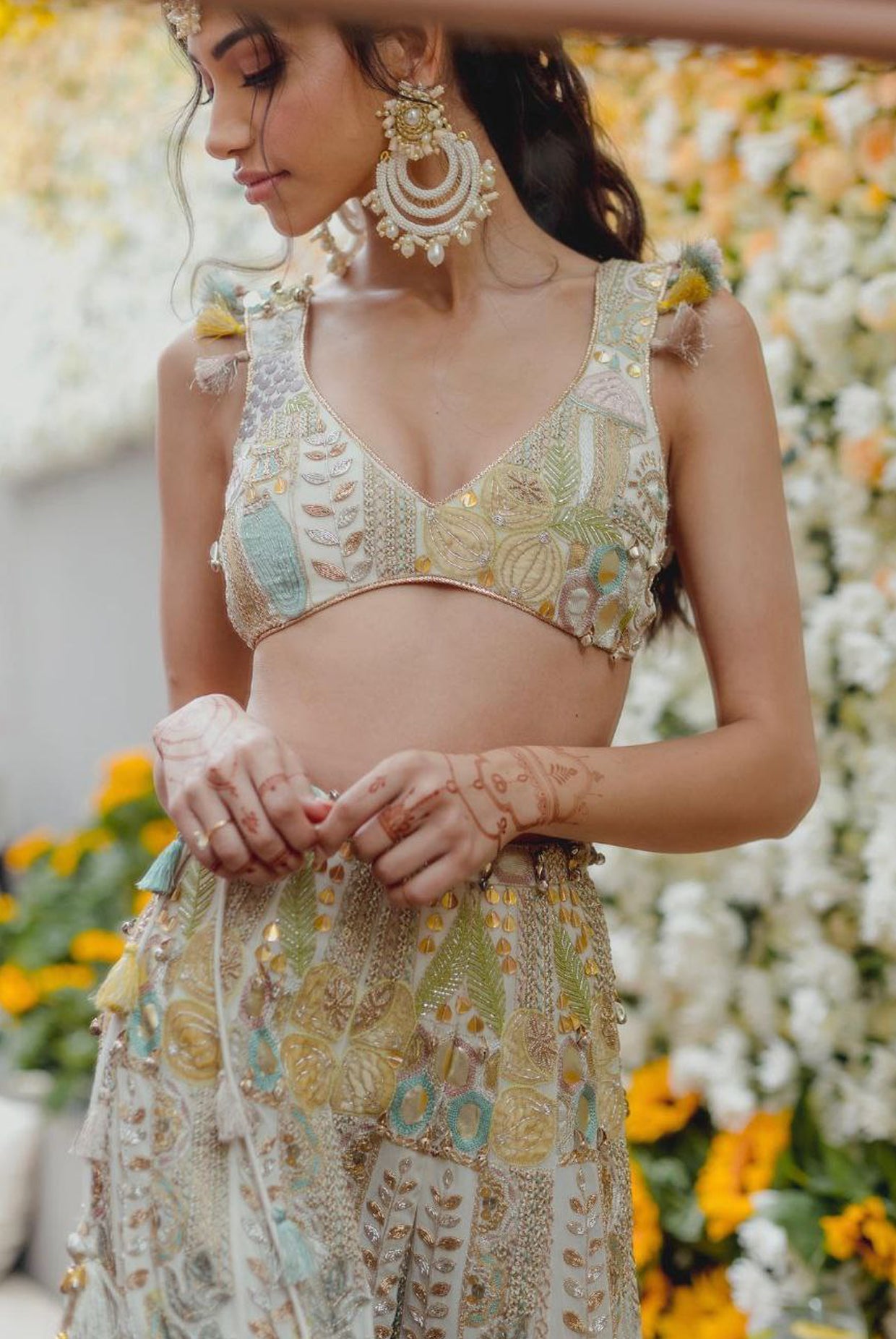 Off white embroidered choli and sharara