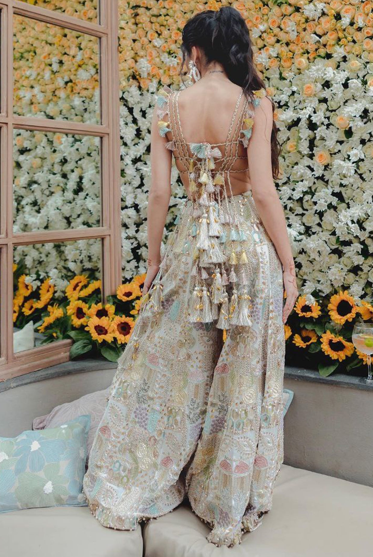 Off white embroidered choli and sharara