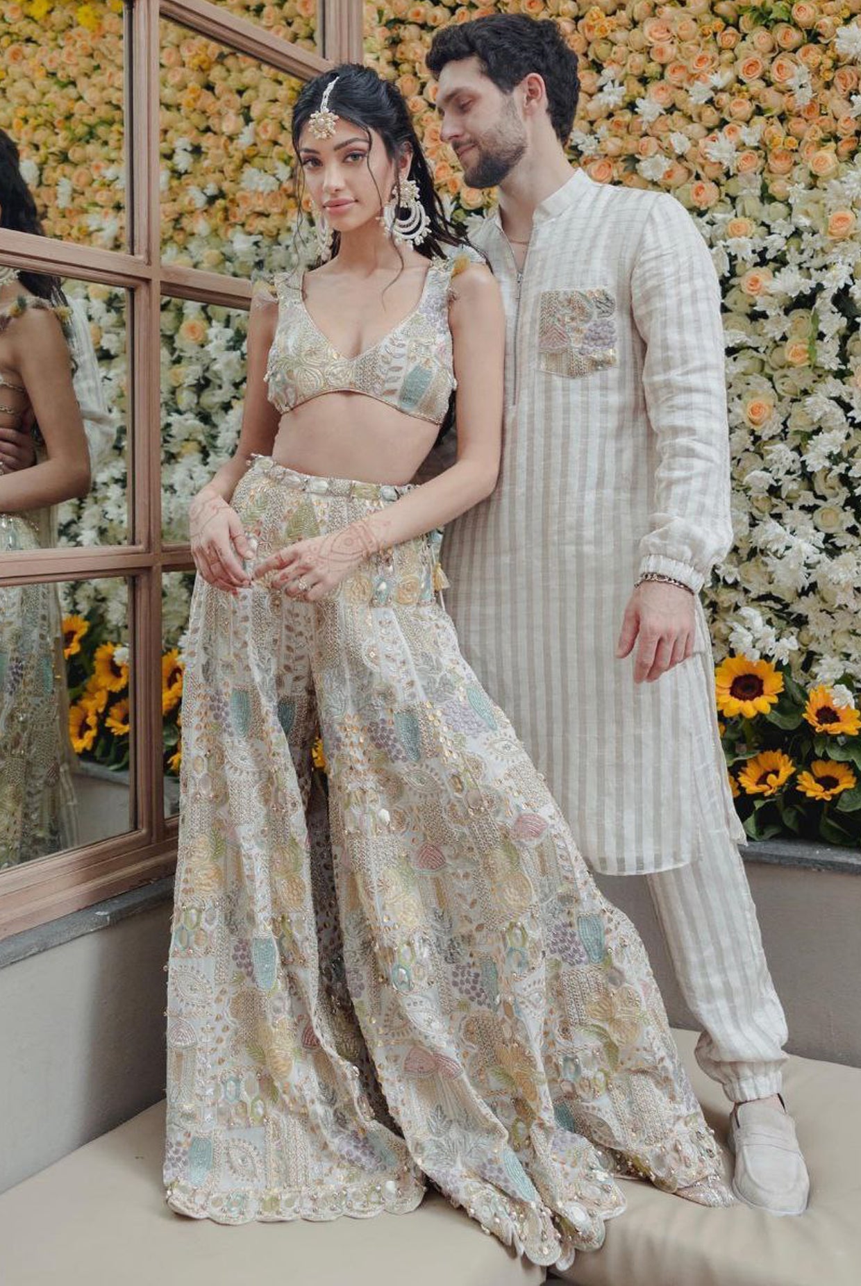 Off white embroidered choli and sharara