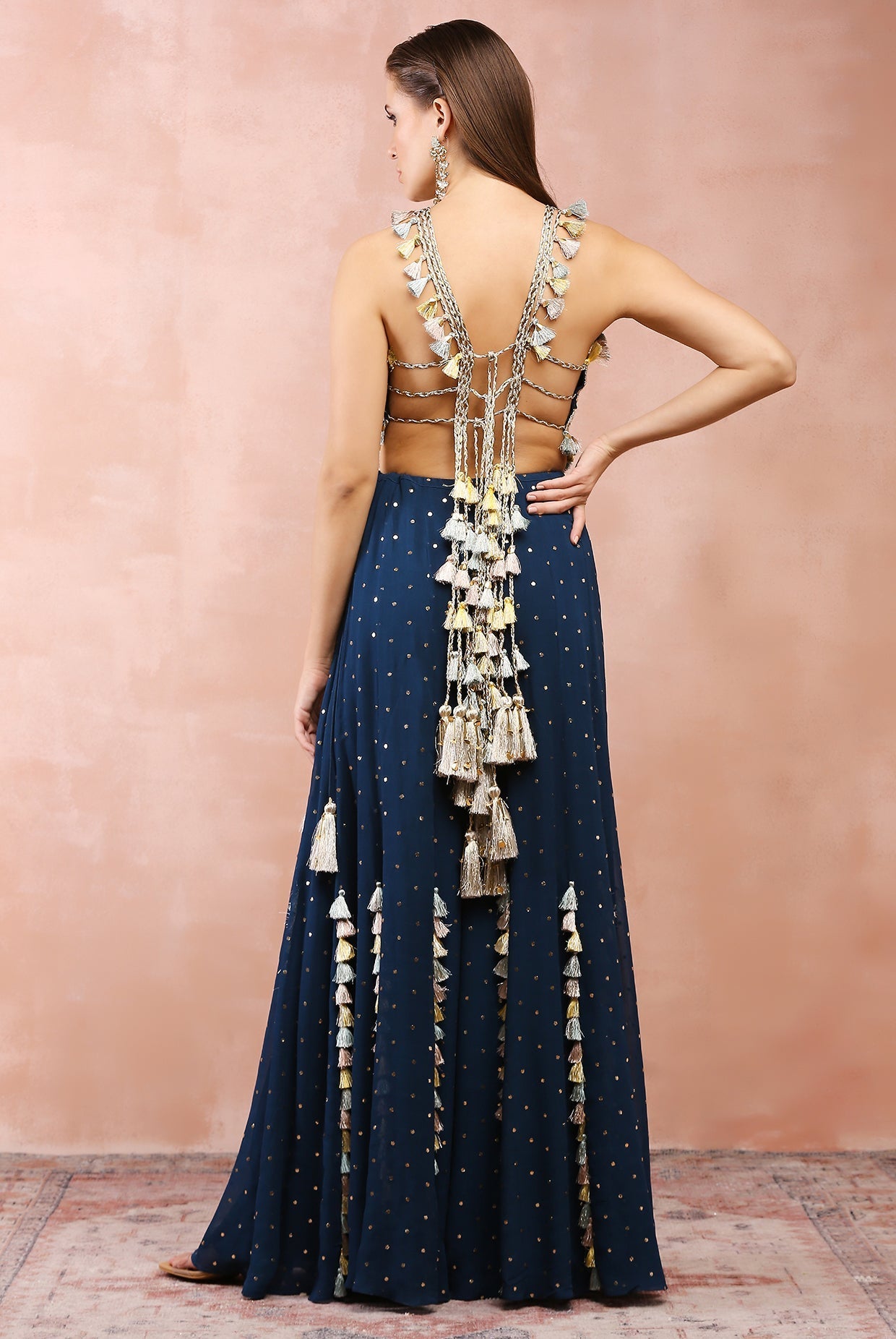 TEAL APPLIQUE BLUE EMBROIDERED CHOLI WITH SHARARA