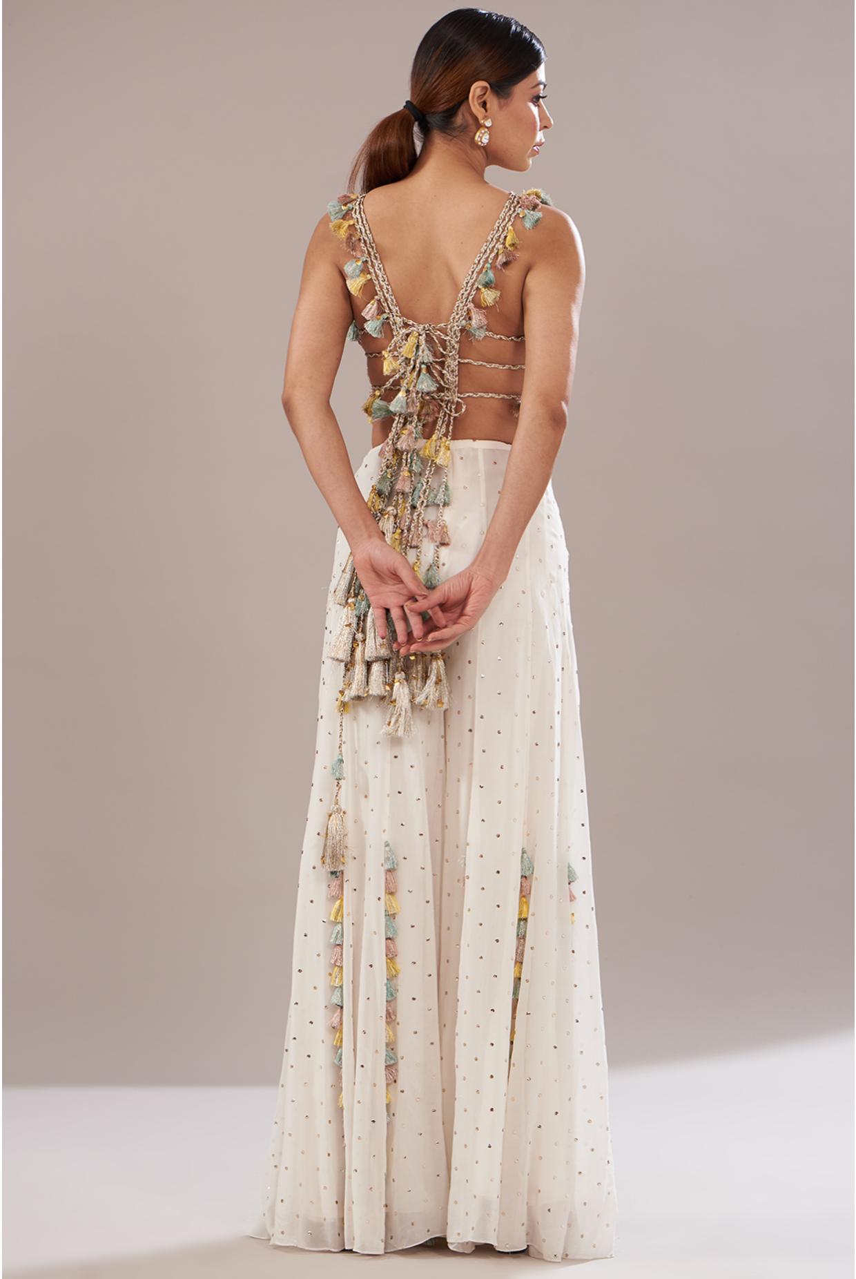 OFF WHITE EMBROIDERED CHOLI WITH SHARARA