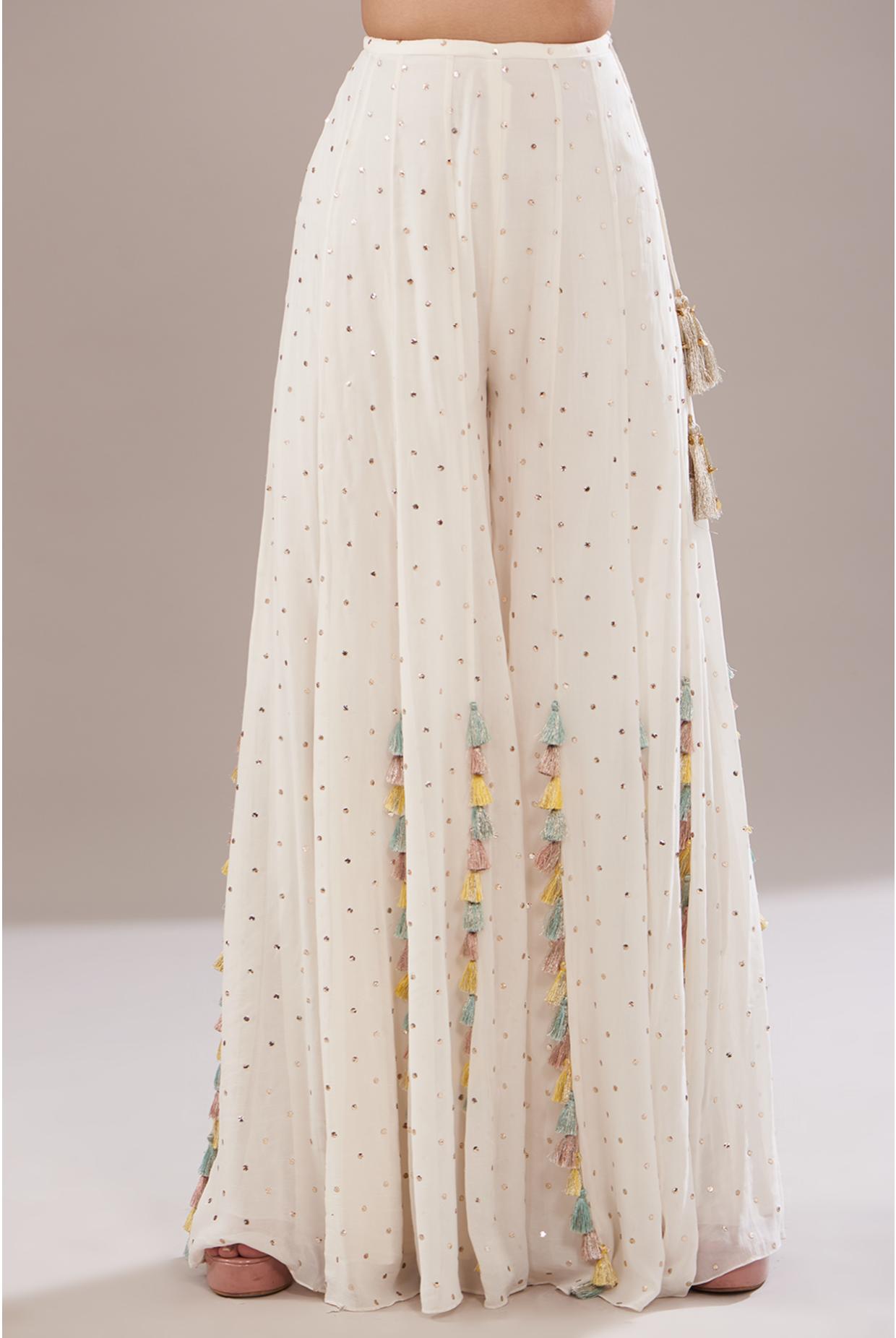 OFF WHITE EMBROIDERED CHOLI WITH SHARARA