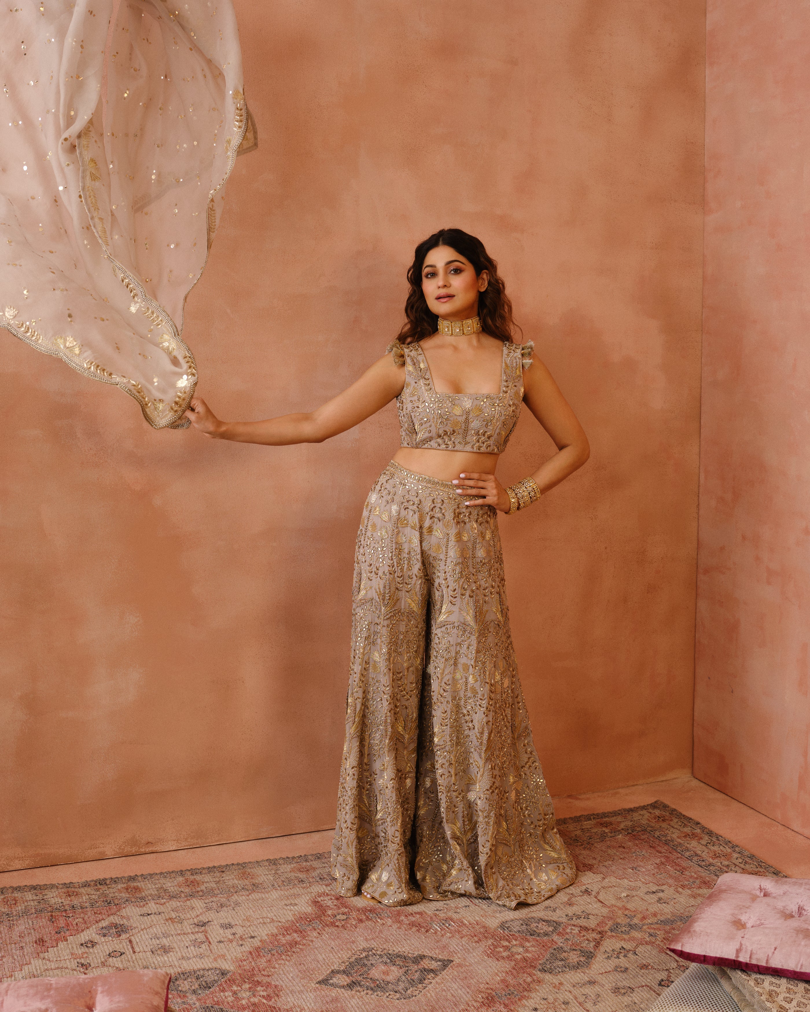 GREY BAGH EMBROIDERED CHOLI WITH SHARARA AND DUPATTA