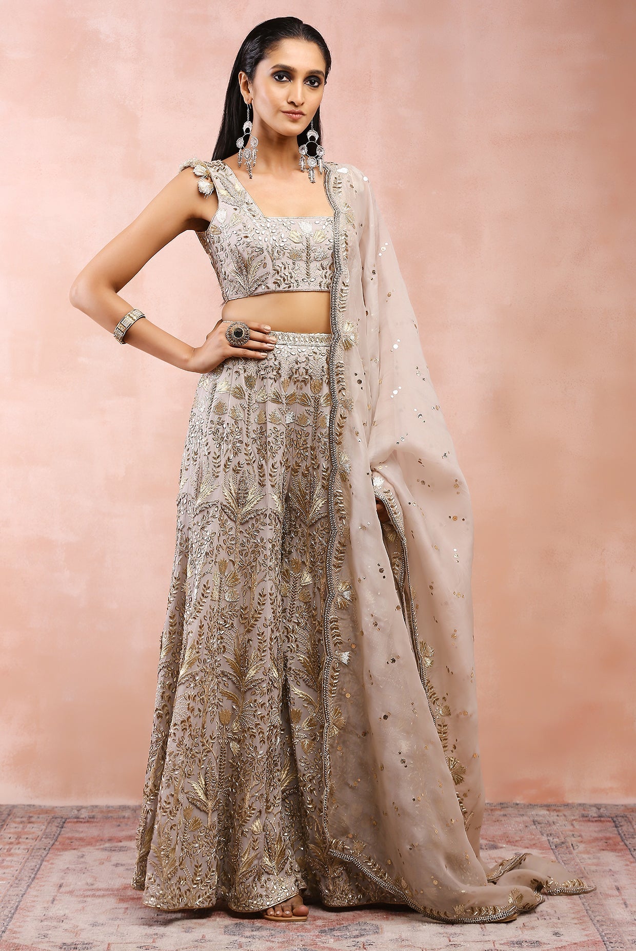 GREY BAGH EMBROIDERED CHOLI WITH SHARARA AND DUPATTA